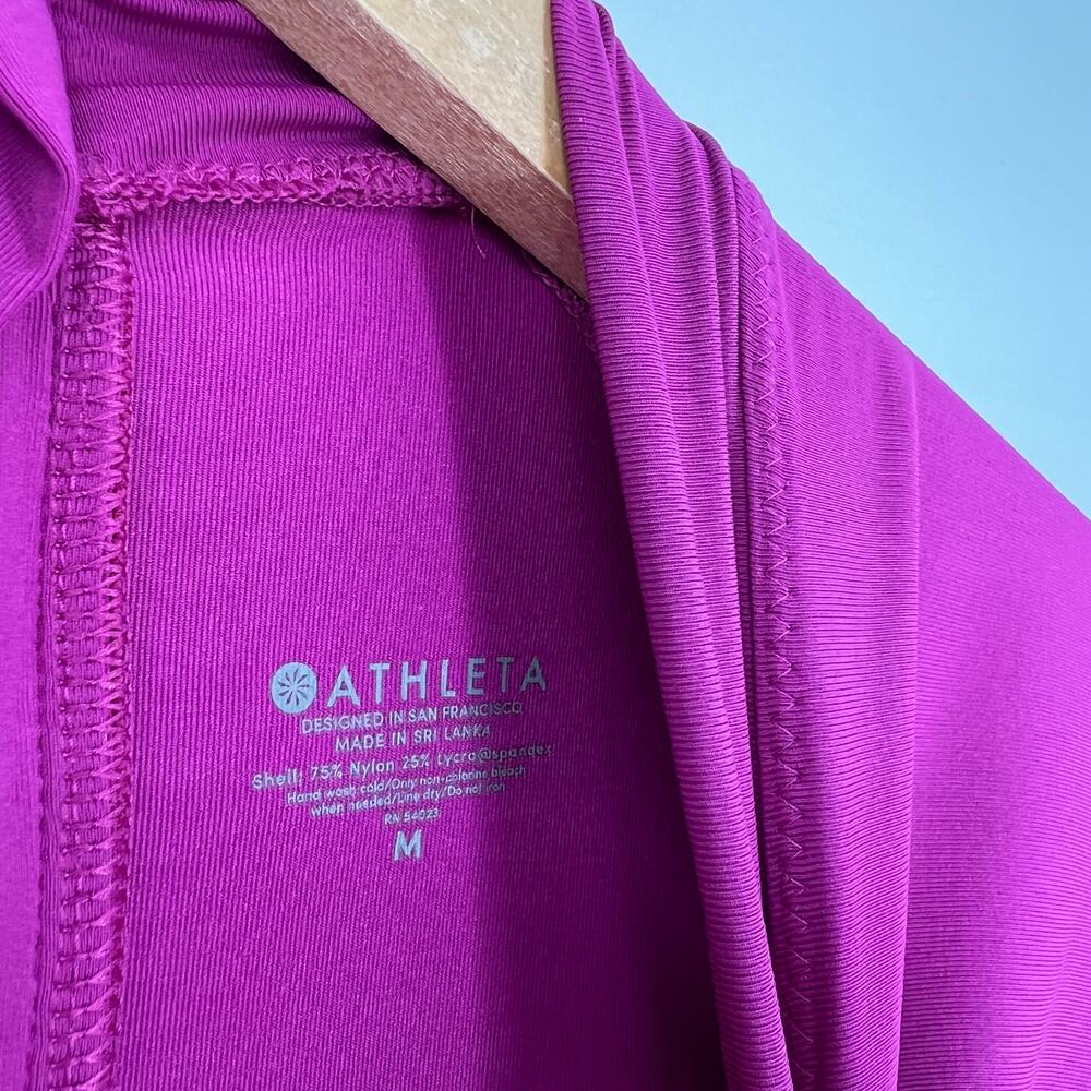 Athleta Magenta Long Sleeve Mock Neck Back Zip Active Top Medium - Picture 4 of 5